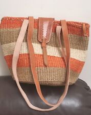 Handmade Sisal Bag, Tote Bag Kiondo Handbag Hand Woven Basket Leather Handles