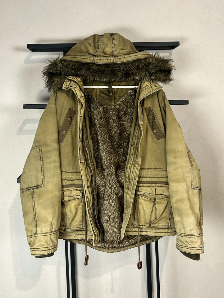 Chaqueta cargo de piel con capucha de vanguardia estilo histérico japonés Streetwear de colección años 90 Foto 1 de 4
