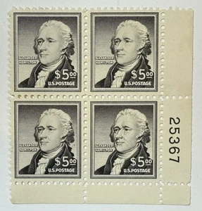 US #1053 1956 $5 negro Hamilton Liberty serie Pl#block/4 MNH/VF; $210 SCV - Imagen 1 de 3