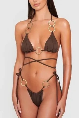 NUEVO CON ETIQUETAS ADORA SWIM Roma Top (pequeño) e inferior Mairoi, marrón (mediano) Foto 1 de 4