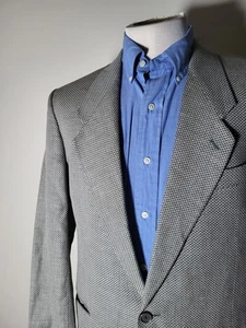 38R Vintage G. ARMANI Check Chevron Gray Black Jacket Blazer Tweed Sport Coat - Picture 1 of 10
