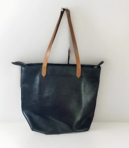 Madewell Genuine Leather Transport Tote True Black Leather Brown handles - Picture 1 of 12