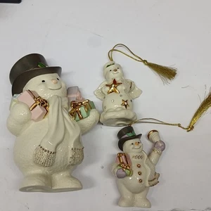 Lenox SPECIAL DELIVERY SNOWMAN Porcelain 6.5" Figurine, & 2 Ornaments By Lenox - Picture 1 of 16