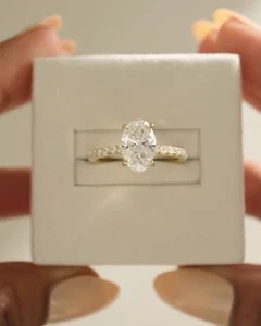 3CT Oval Cut Lab Grown Diamond Hidden Halo Engagement Ring 14K Yellow  Gold - Picture 1 of 6