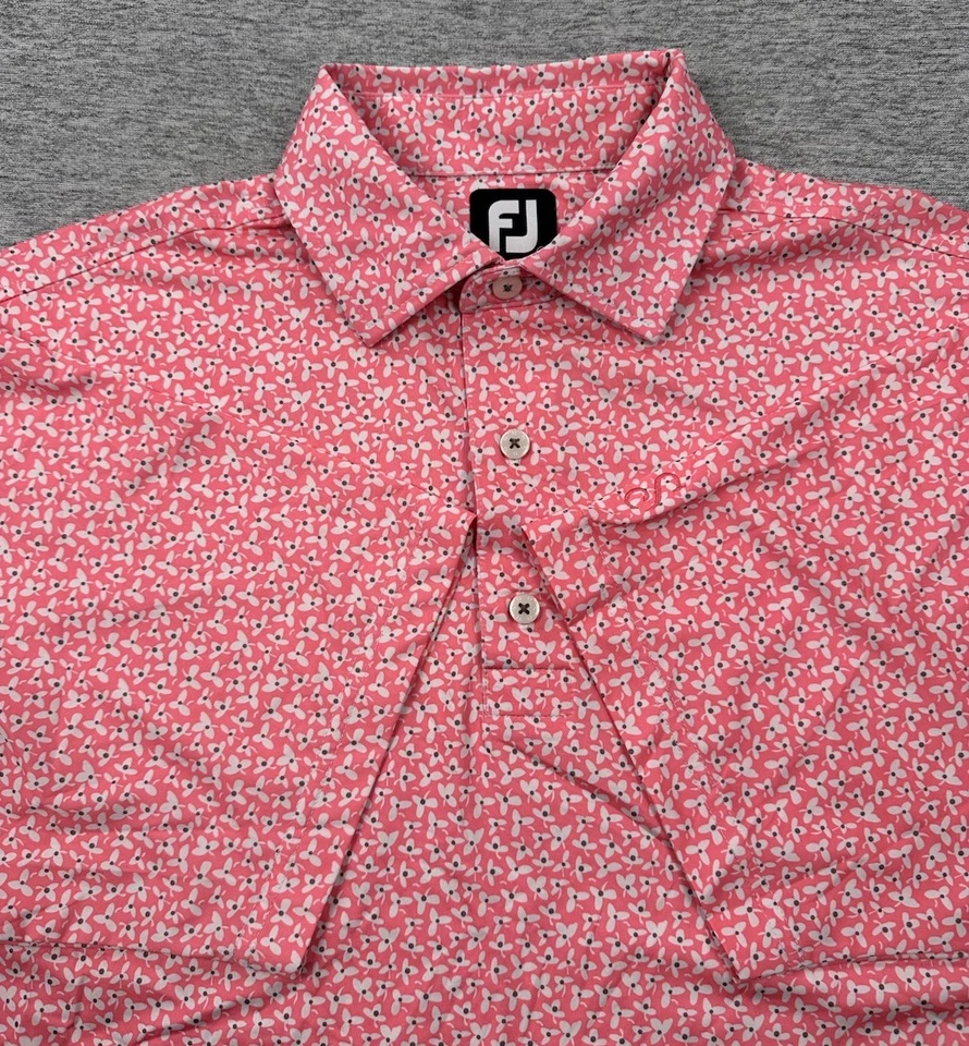 Footjoy Golf Polo Shirt Mens Medium Pink Floral Performance Stretch Preppy - Image 1 of 4