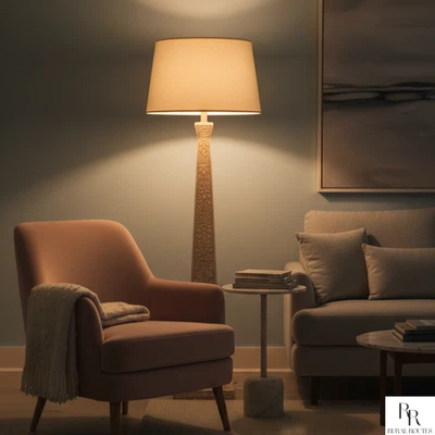 Lámpara de pie alta con incrustación de hueso | Iluminación boho hecha a mano para salón y dormitorio Foto 1 de 4