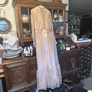 Vintage Rose Cream Wedding Lace Satin Bridesmaid Dress Size 12 - Picture 1 of 20