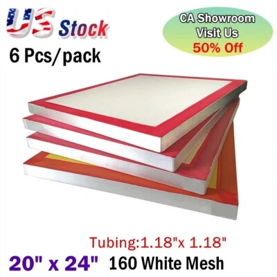 VING 6pcs 20" x 24" Aluminum Frame with 160 White Mesh Silk Screen Printing Screens