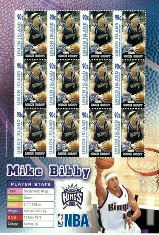 Union Island 2005 - NBA - Mike Bibby - Sacramento Kings - Sheet of Twelve - MNH Cover