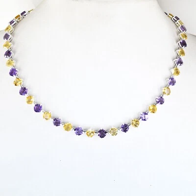 Earthmined Amethyst and Citrine Gemstones Tennis Necklace,Great luster.VIDEO - Image 1 of 4
