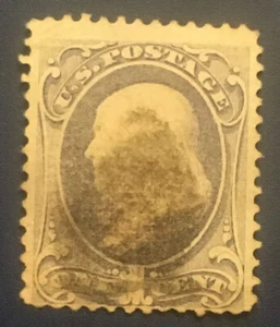 US SCOTT #134 1870 BLUE 1 CENT FRANKLIN STAMP-USED-H GRILL - Picture 1 of 2
