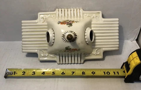 Vintage Art Deco 2 Light Ceramic Fixture Floral Accent Working Cover