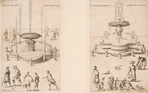 F. CORDUBA (1638-1670), Zwei Brunnenansichten im Vatikanhof, KSt. Barock - Bild 1 von 5