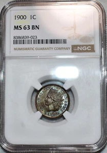 NGC MS-63 BN 1900 Indian Head Cent, Attractively Toned specimen. - Picture 1 of 2