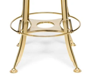 Industrial Height Adjustable Swivel Bar Stool with Oak Wood Top - Gold Finish - Picture 1 of 6