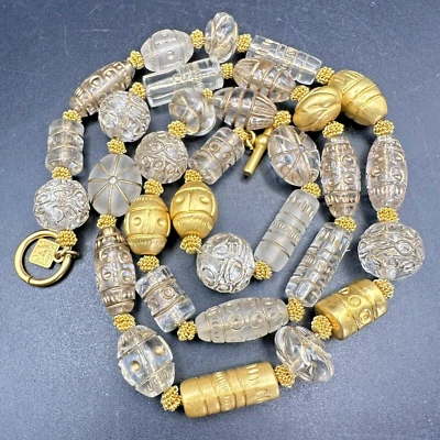 Collar ANNE KLEIN Tono Dorado Cuentas Plástico Lucite Oro Transparente De Colección Años 80 Foto 1 de 4