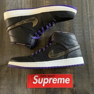 Nike Air Jordan 1 Mid Nouveau BHM Black Purple Mens Size 12 629151-009 - Picture 1 of 5
