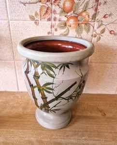 Bamboo and Bird design Hand Painted Vase. Oriental Asian Decor - Picture 1 of 9