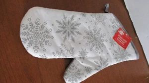 Guanto da forno natalizio bianco e argento glitter FIOCCO DI NEVE ~NUOVO CON ETICHETTE - Foto 1 di 3