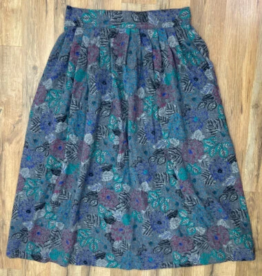 Винтажная женская трапециевидная юбка Marilyn Togs с серым цветочным узором средний/большой размер шерсть 28? - Изображение 1 из 4
