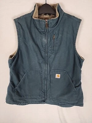 Carhartt Women's Sherpa Lined Vest WV001 DTL Vintage Size Large Blue Green EUC - Image 1 of 4