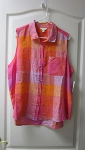 Time And Tru Sleeveless Henley Top Linen Blend Women's Size XL - Picture 1 of 10