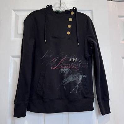 Lauren Jeans Company RL Sudadera con Capucha Mujer Pequeña Negra Sudadera Caballo Gráfico Bolsillo Foto 1 de 4