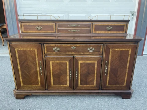 Rare Vintage Lane Furniture Art Deco Inlaid Wood Sideboard Buffet Cover