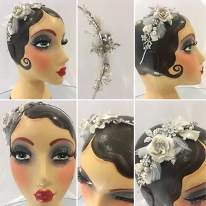 Hochzeit Braut Silber Haarzubehör Alice Band Faszinator - Elfenbein Seide & Tüll - Bild 1 von 7
