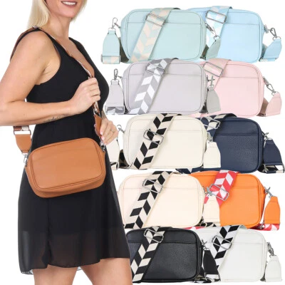 Damen Tasche kleine Handtasche breiter Riemen Schulter Umhängetasche Kunstleder