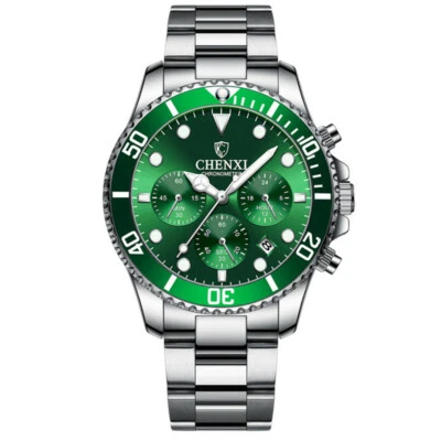 Reloj pulsera de cuarzo informal de negocios de acero inoxidable con fecha de 3 ojos CHENXI para hombre Foto 1 de 4