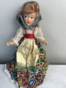 Vintage 1940's 15" Doll Celluloid Mask Face Hand Painted Doll Peasant Traveller - Picture 1 of 7