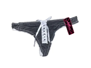 New Black White Pinstripe Thong Stripes Panty Native Intimates Rare Sexy M Dance - Picture 1 of 2
