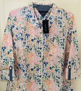 TOMMY HILFIGER Button Front Floral Shirt Womens XL Roll Tab Sleeves NEW - Picture 1 of 3