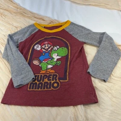 Sonoma Boys Gray/Burgandy Long Sleeve Super Mario Tee Size 4 - Image 1 of 4