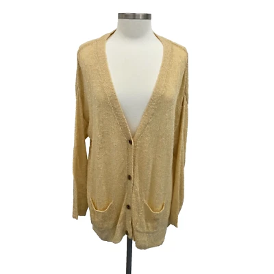 Willow & Root Womens M Gold Textured Knit Button Front Cardigan Sweater - Image 1 of 4