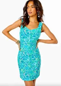 LILLY PULITZER DEL REY ETUIKLEID SURF BLAU KORALLE DER GESCHICHTE SMALL NEU MIT ETIKETT - Bild 1 von 7