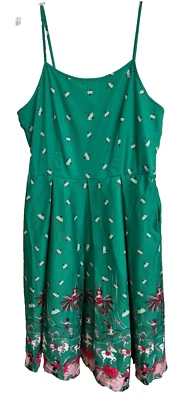 Vestido Lindy Bop Evelyn Correa EE. UU. 12 Verde Circo Caballos Columpio Ajuste Acampanado Algodón Foto 1 de 4