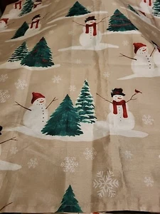 St. Nicholas Square Snowflakes Christmas Shower Curtain Tan Snowman And Tree - Picture 1 of 5