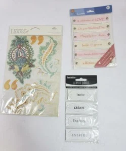 Lot of 3 sticker sets Chipboard, Fabric and Acrylic labels - Picture 1 of 4