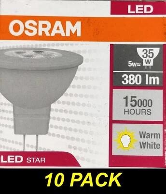 10 x OSRAM LED Downlight Globes Bulbs Lamps 5W 12V MR16 Warm White 380Lm - Image 1 of 4