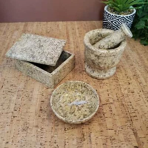 Coral Gift For The Home Set - Mortar and Pestle | Trinket Jewelry Box | Stone Bo - Picture 1 of 8