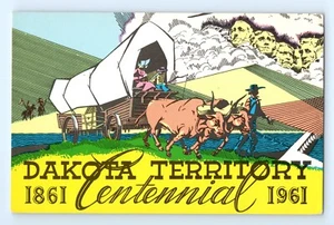 c.1961 Postcard South Dakota Territory Centennial 1861 Covered Wagon Mt Rushmore - Picture 1 of 2