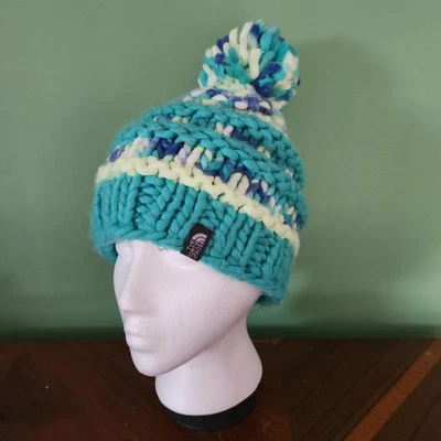 The North Face Colorido Grueso Tejido Invierno Gorro Pom Sombrero Verde Azul OSFA Unisex Foto 1 de 4