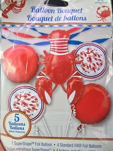 Anagram Seafood Lobster 5 Foil Balloon Bouquet Summer Time Food Sea - Picture 1 of 5