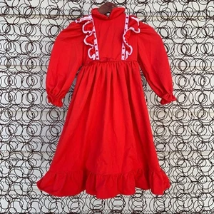 Vintage girls red ruffle long dress handmade dress Size 6 - Picture 1 of 6