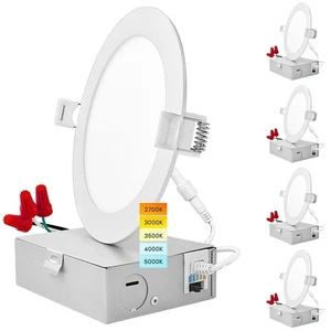 Luxrite 5" Ultra Thin LED Recessed Light 12W 5CCT Dimmable 1000 Lumens 4-Pack - Picture 1 of 7