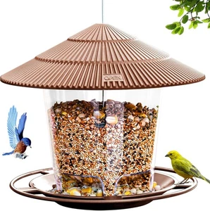 Eichhörnchenfestes Vogelfutterhaus zum Aufhängen für Wildvogelsamen im Freien, braun - Bild 1 von 4