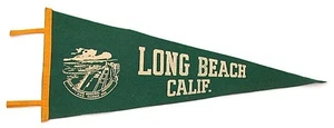 Vintage 1940er Long Beach CA Souvenir Wimpel Municipal Auditorium & Rainbow Pier - Bild 1 von 1
