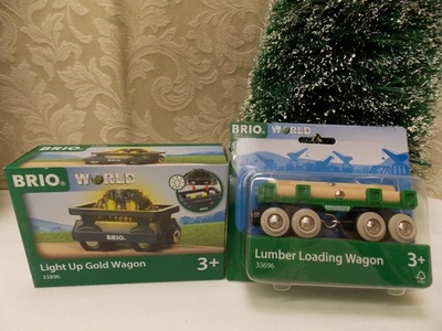 Vagón de carga de madera y carro de oro iluminado Brio World, nuevo en caja Foto 1 de 4